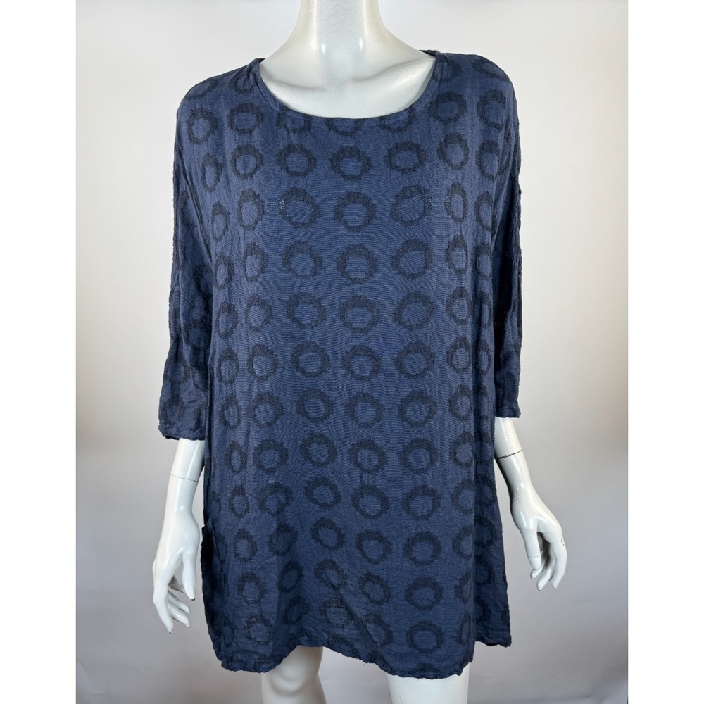 Cut Loose Linen Cotton Textured Tunic Top Women OS EUC Pocket Boxy Relaxed Shirt
